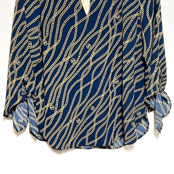 NWT Michael Kors Navy Chain Link Peasant Tie Pullover Top Sz M - Picture 3 of 6